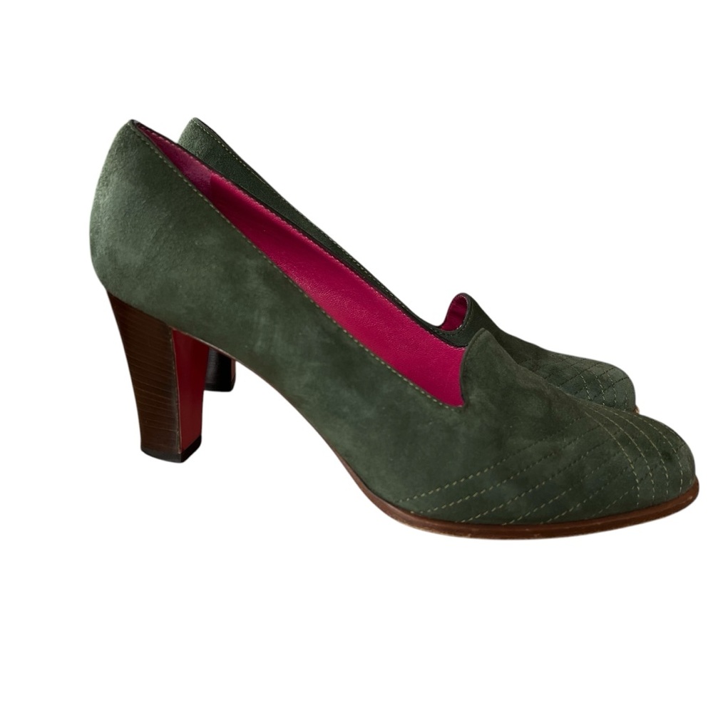 Suede Green Women's Mid Heel Pumps